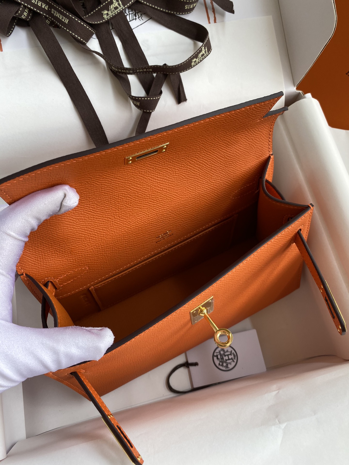 Hermes Mini Kelly Pochette 22cm Bag In Orange Epsom Leather